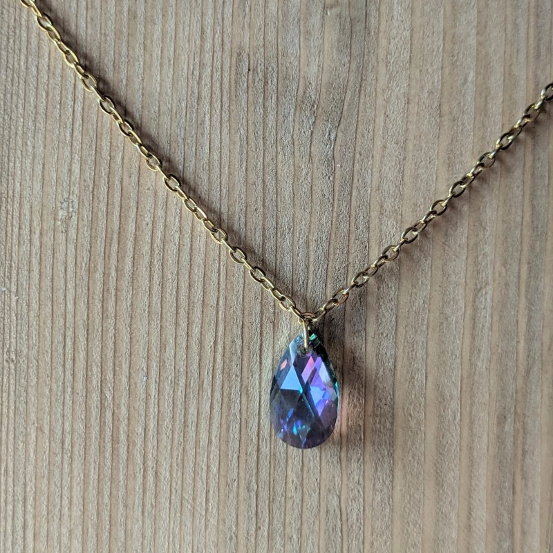 collier goutte en cristal sur chaine en plaqué or