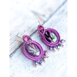 Boucles d'oreilles soutache et cristal pourpre