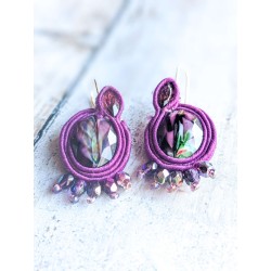 Boucles d'oreilles soutache et cristal pourpre