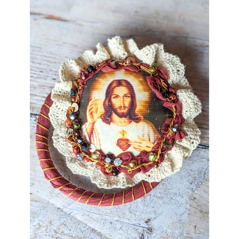 parure broche et bracelet jonc Jésus coeur sacré